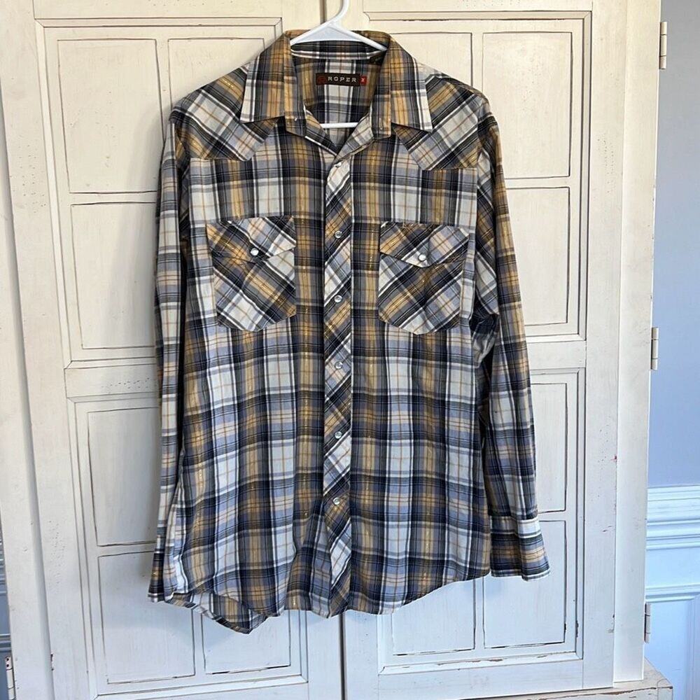 Roper size medium western style pearl snap plaid shirt cowboy rodeo